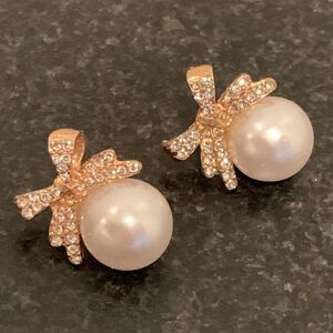 Vintage French Style Faux Pearl Bow Earrings